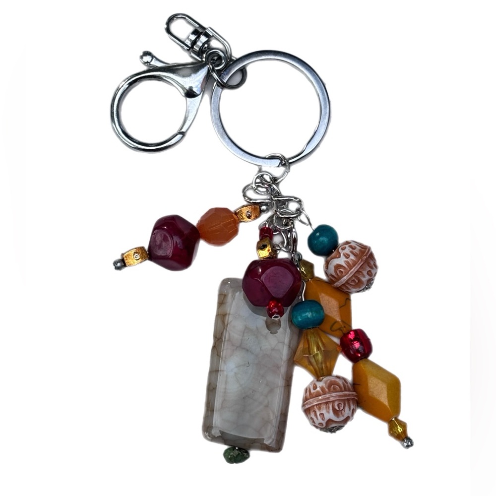 Orange and Yellow Beaded Keychain or Purse Charm Upcycled Handmade